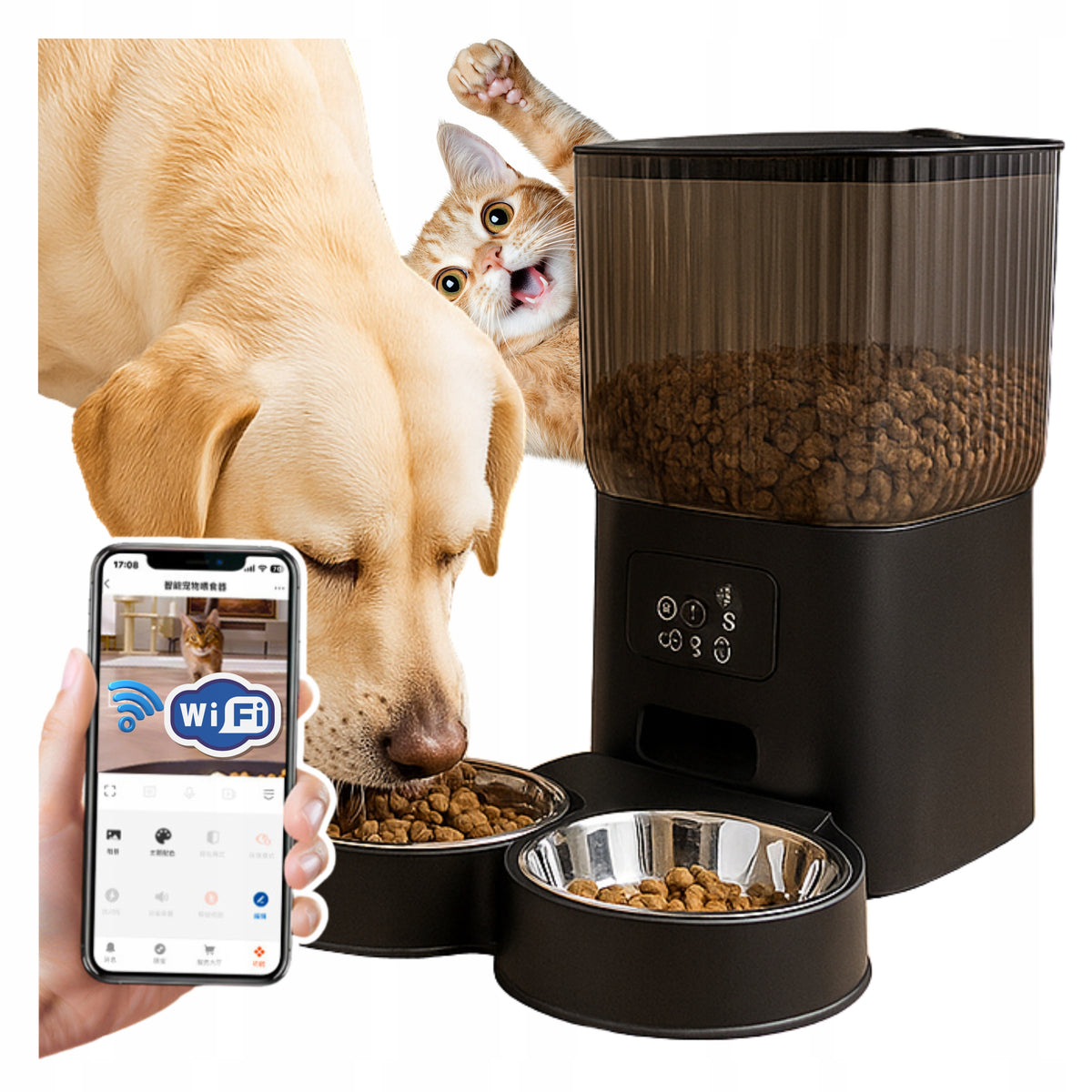 CAT DOG BOWL AUTOMATIC CAT FOOD FEEDER WIFI DISPENSER 5L