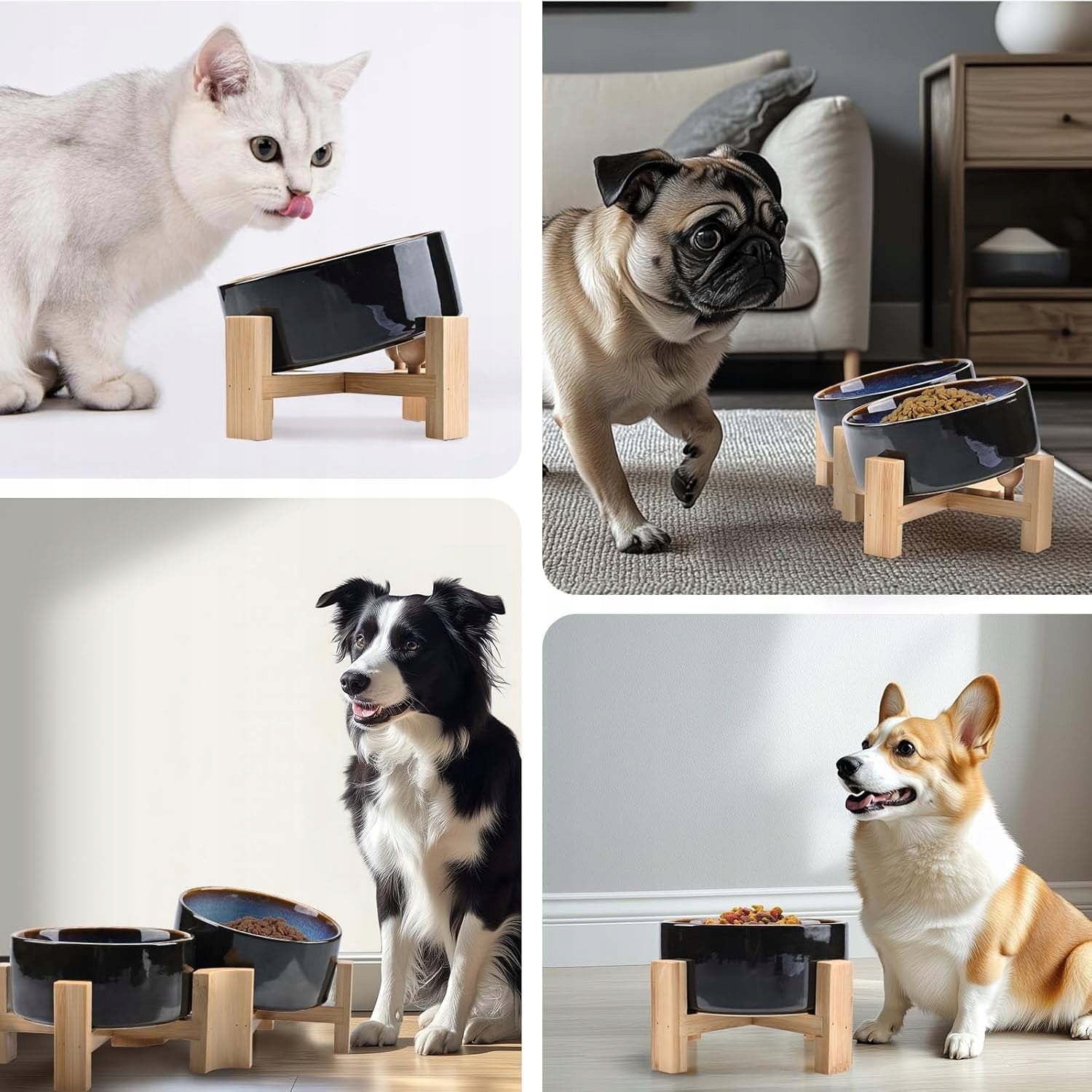 CAT DOG BOWL CERAMIC ON BOWL STAND CERAMIC TILT ANGLE15° Material ceramic