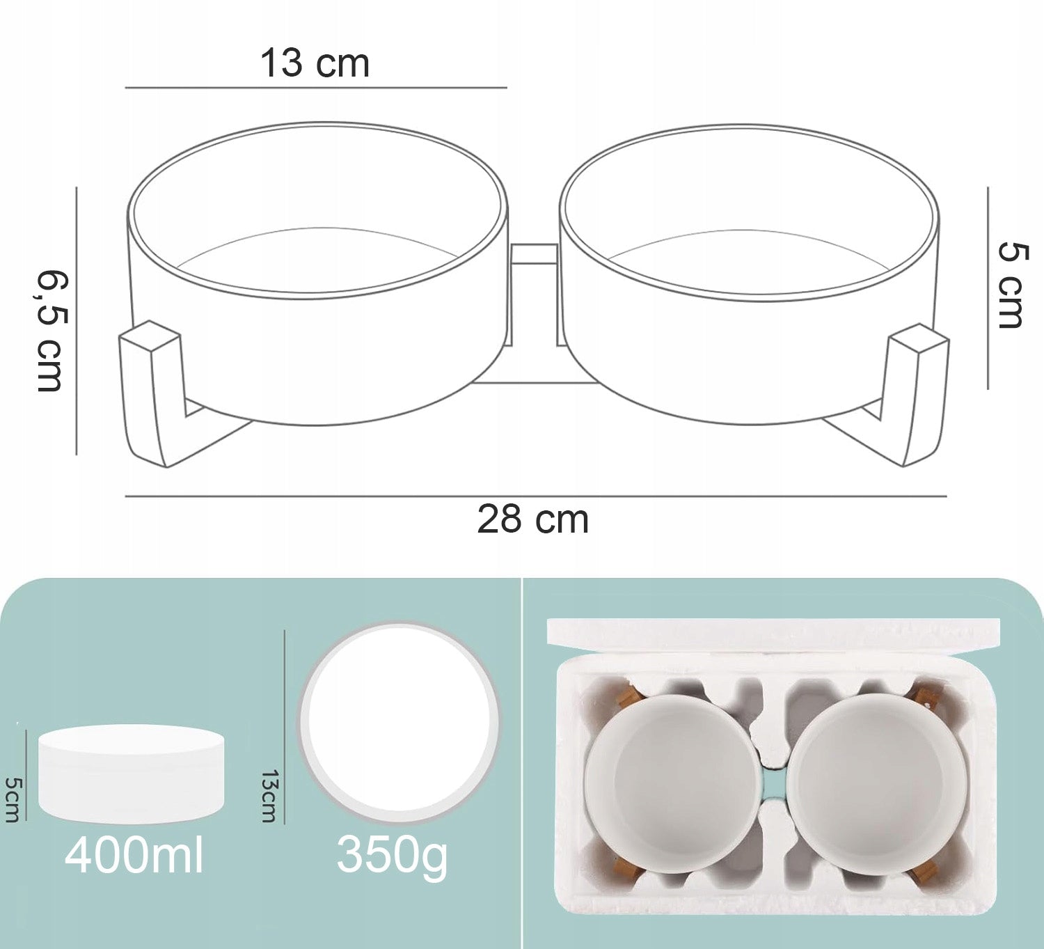 CAT DOG BOWL DOUBLE CERAMIC BOWLS ON STAND 2x400ml Brand ZWIERZOPASJA