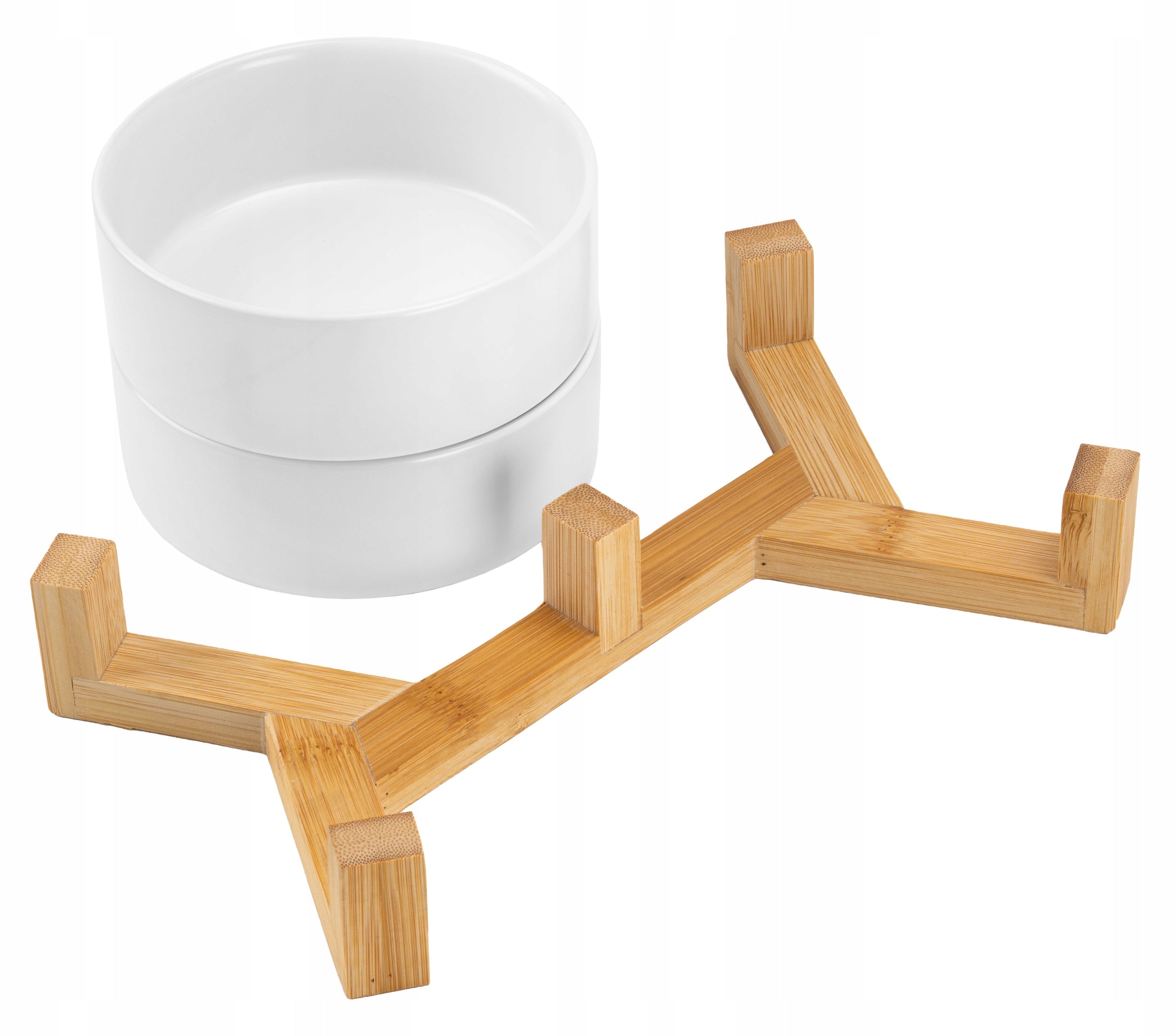 CAT DOG BOWL DOUBLE CERAMIC BOWLS ON STAND 2x400ml Color white