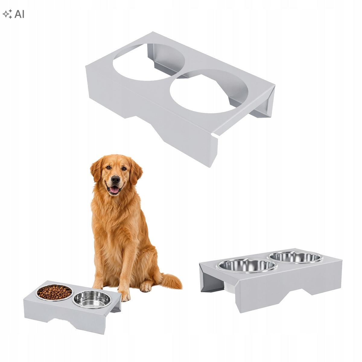 CAT DOG BOWL DOUBLE STAND 2X900 STEEL 8CM