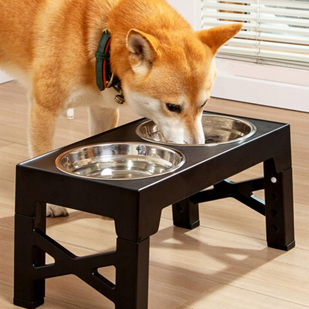 CAT DOG BOWL FOR DOUBLE FOOD ON STAND ADJUSTABLE METAL BOWLS Brand Bedee