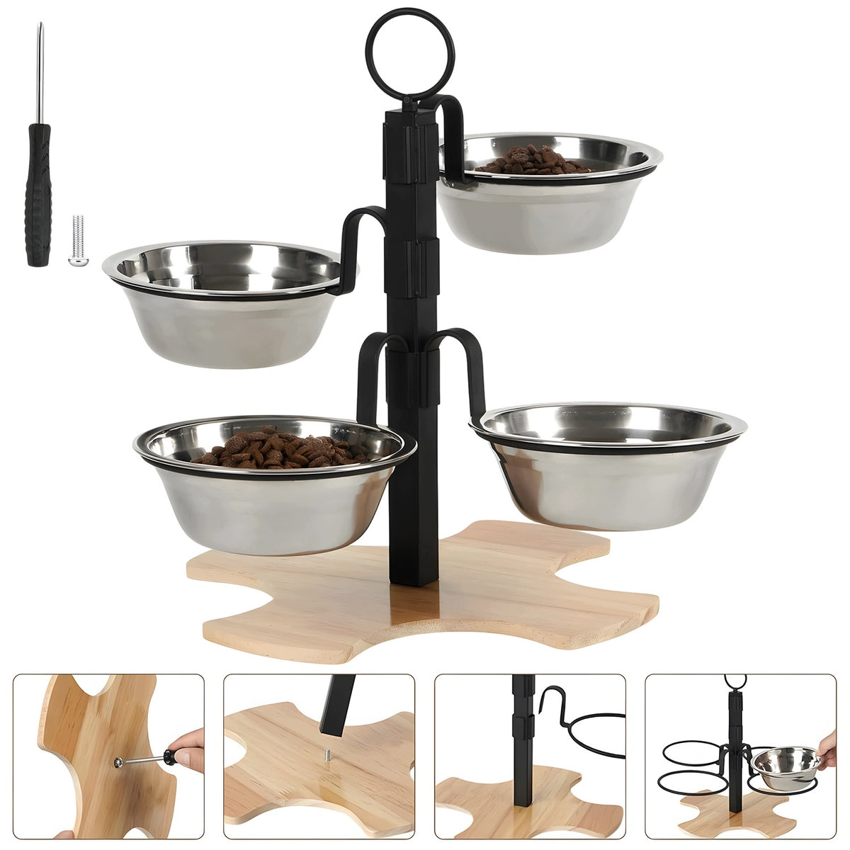 CAT DOG BOWL STAND ADJUSTABLE RAISED 4 LARGE METAL