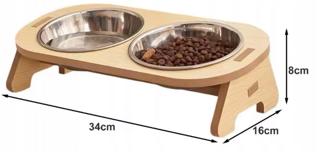 CAT DOG BOWL WOODEN DOUBLE SET OF TWO BOWLS 2x200ml Packaging status original