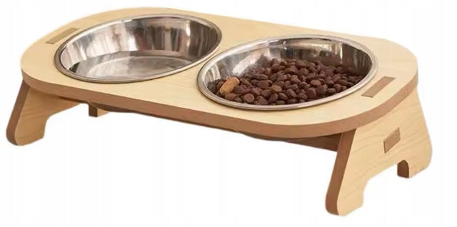 CAT DOG BOWL WOODEN DOUBLE SET OF TWO BOWLS 2x200ml
