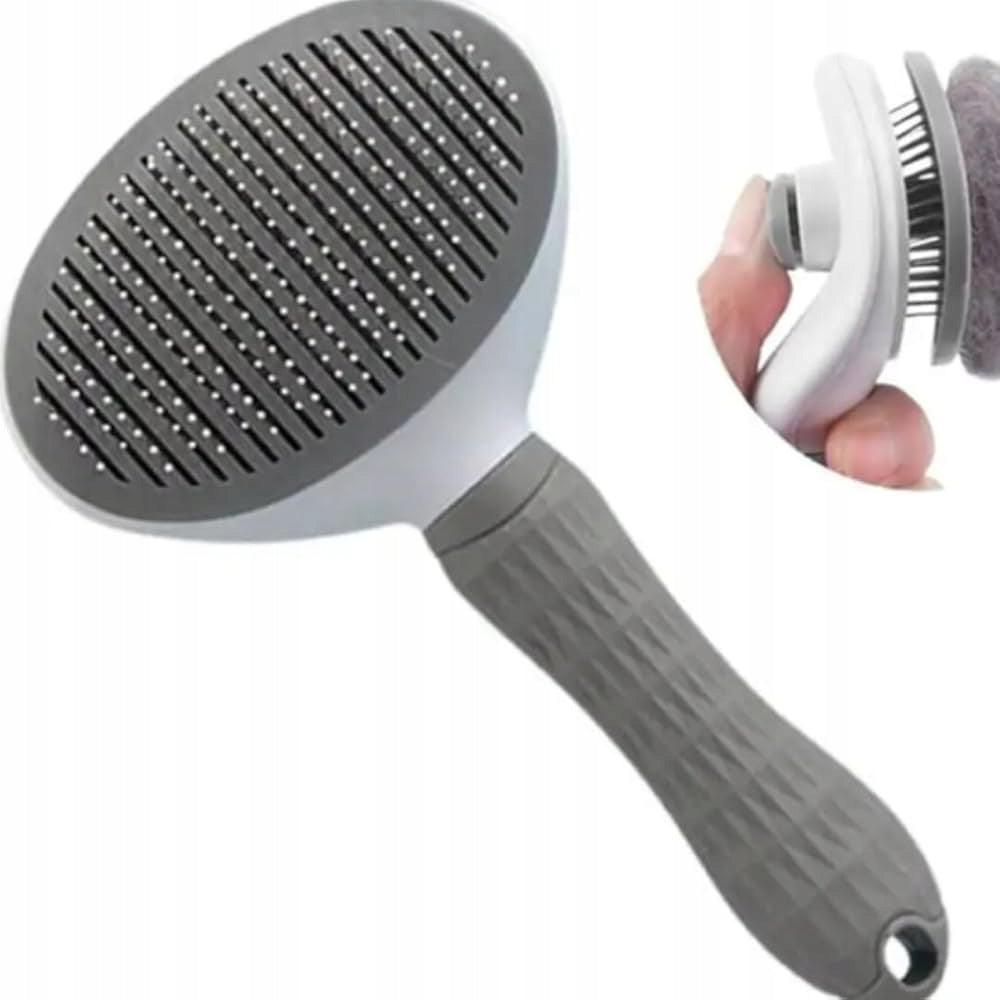 CAT DOG BRUSH SELF-CLEANING FOR COMBING HAIR DETANGLING GREY Packaging status original