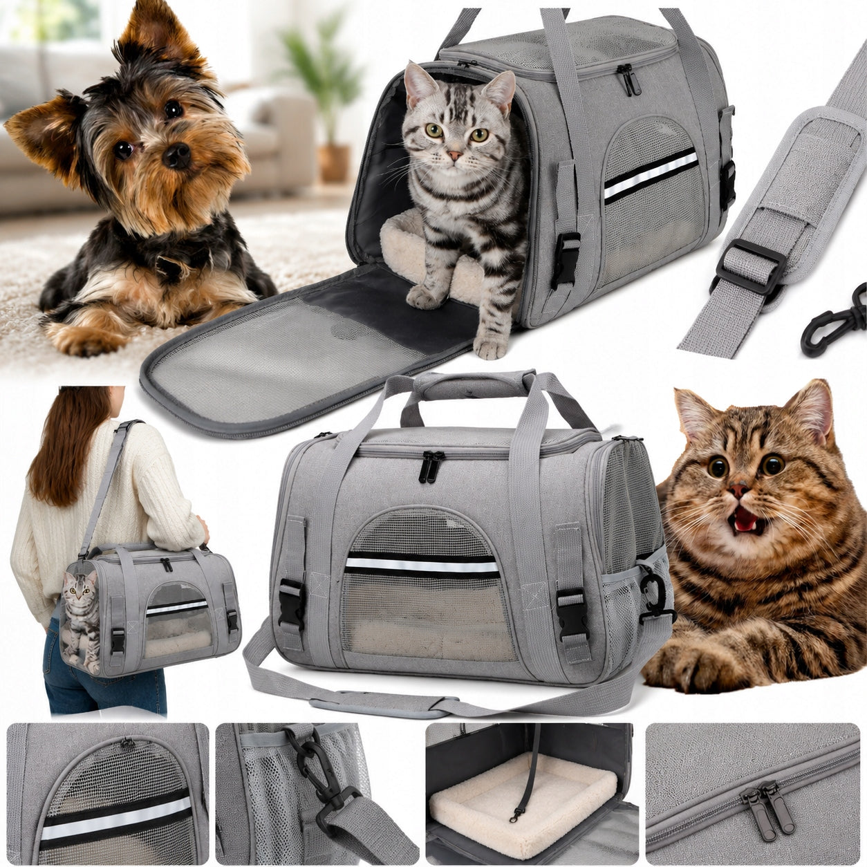 CAT DOG CARRIER BAG RIGID BED 43X25X28 CM GREY LARGE