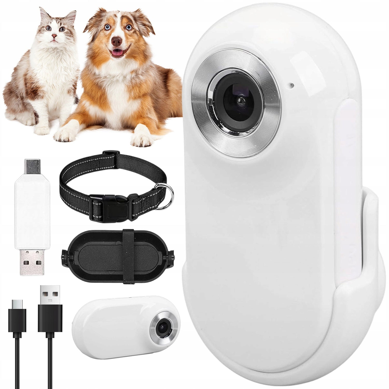 CAT DOG COLLAR CAMERA 170° WIDE ANGLE 1080P WHITE LIGHTWEIGHT
