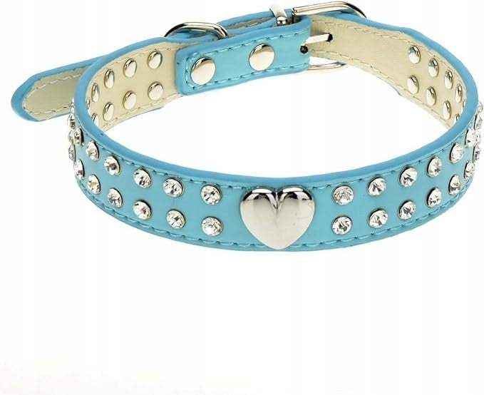 CAT DOG COLLAR IN TIFFANY ROZ M HEART RHINESTONES STYLE CLASS