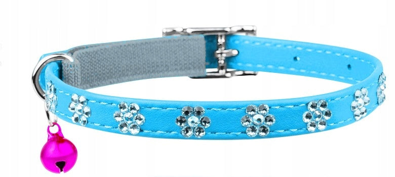 CAT DOG COLLAR LEATHER WAUDOG COLLAR 9MM 22-30CM BLUE BELL