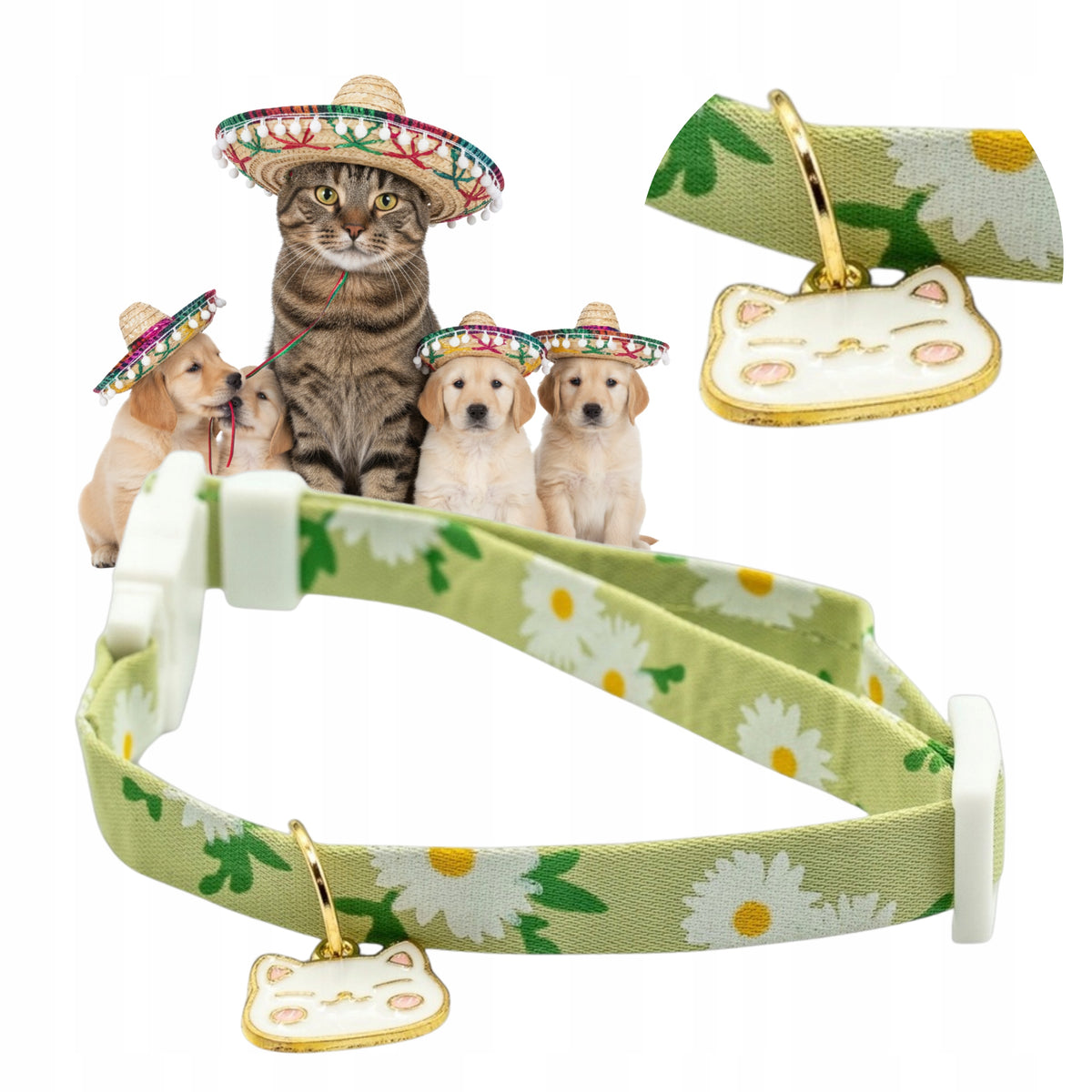 CAT DOG COLLAR PET MARKER adjustable universal 18-30cm GREEN