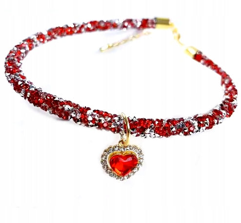 CAT DOG COLLAR WITH CRYSTALS DECORATIVE HEART 22 - 26 CM S 867