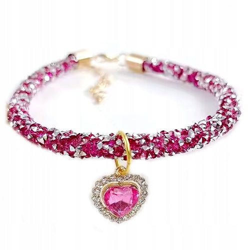 CAT DOG COLLAR WITH CRYSTALS DECORATIVE HEART 26 - 30 CM M 862