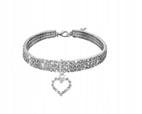 CAT DOG COLLAR WITH CRYSTALS SILVER 28 - 30 CM L 744