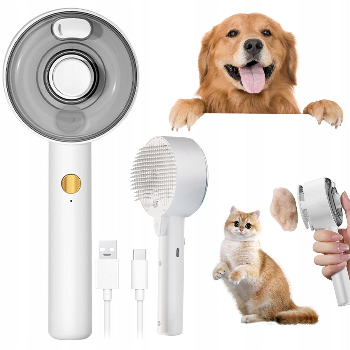 CAT DOG HAIR CARE BRUSH WITH STEAM FUNCTION 300mAh 4IN1