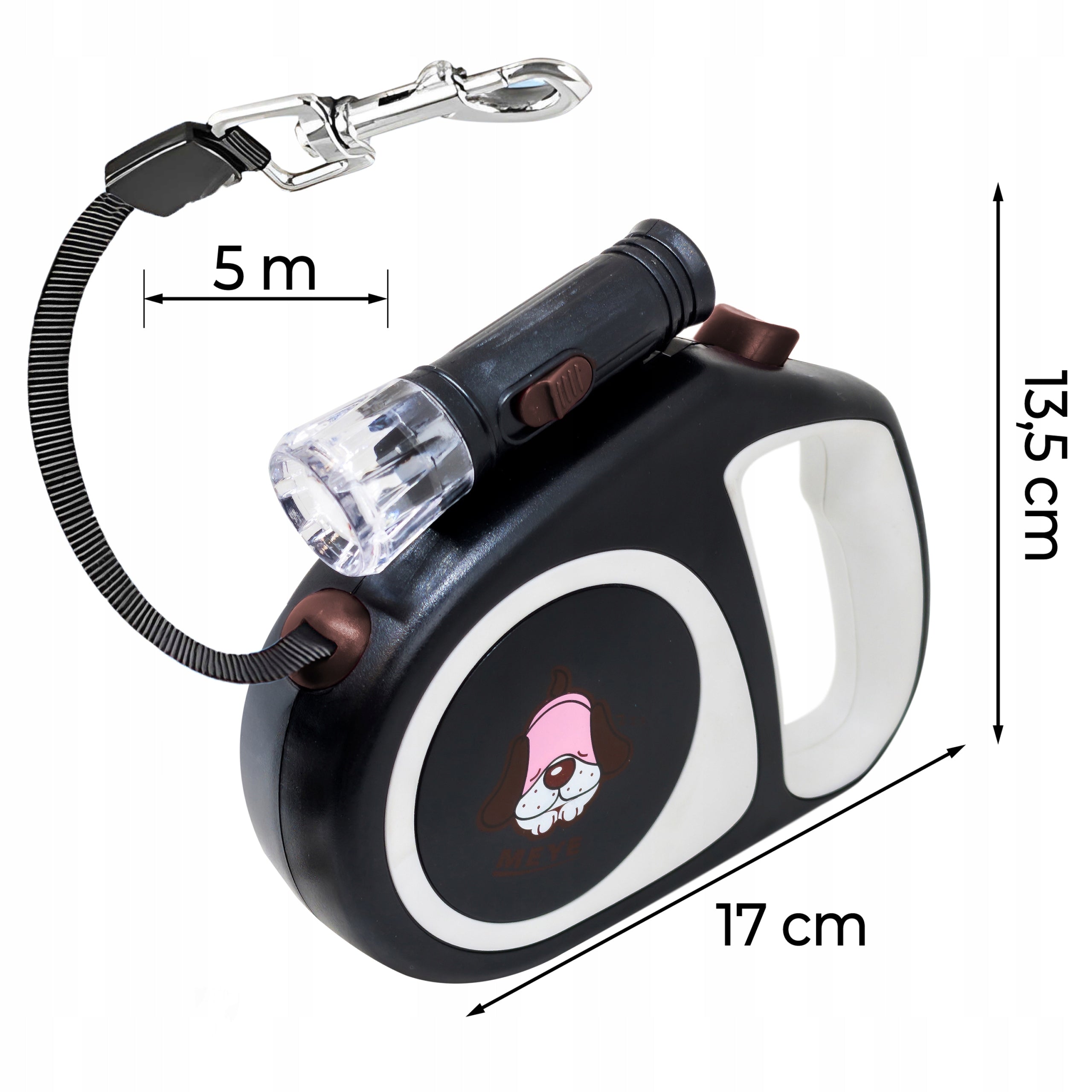 CAT DOG LANYARD AUTOMATIC STRONG TAPE 5M WITH LOCK 15KG LED FLASHLIGHT Manufacturer code Smycz dla psa czarna O057-2