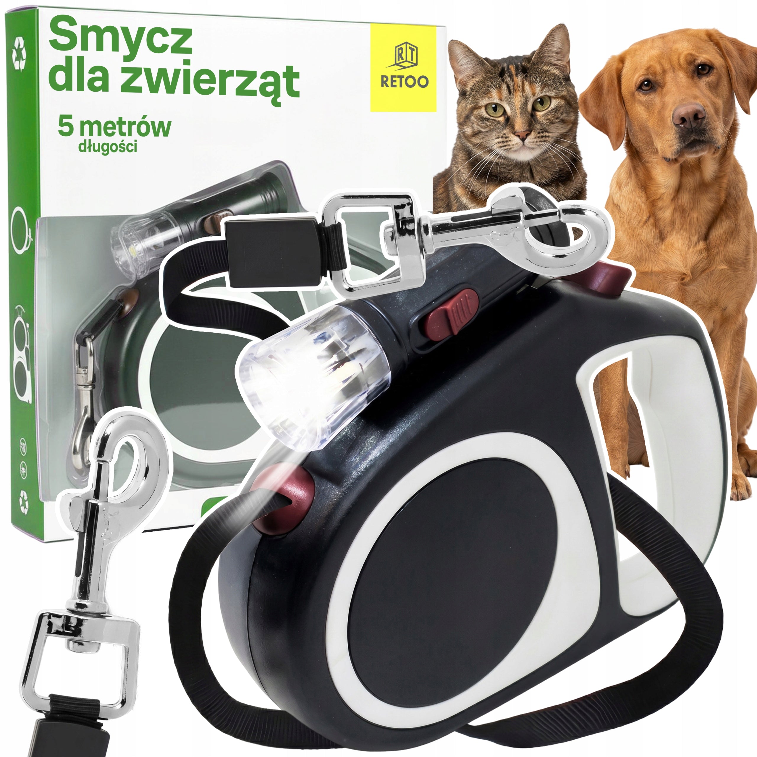 CAT DOG LANYARD AUTOMATIC STRONG TAPE 5M WITH LOCK 15KG LED FLASHLIGHT