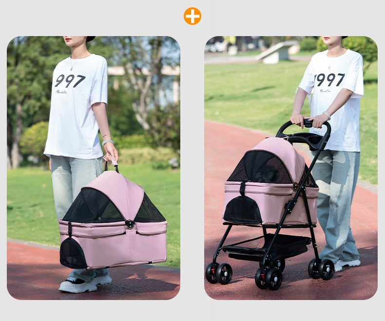 CAT DOG STROLLER FOLDING DETACHABLE TRANSPORTER PINK Brand Perfectlife