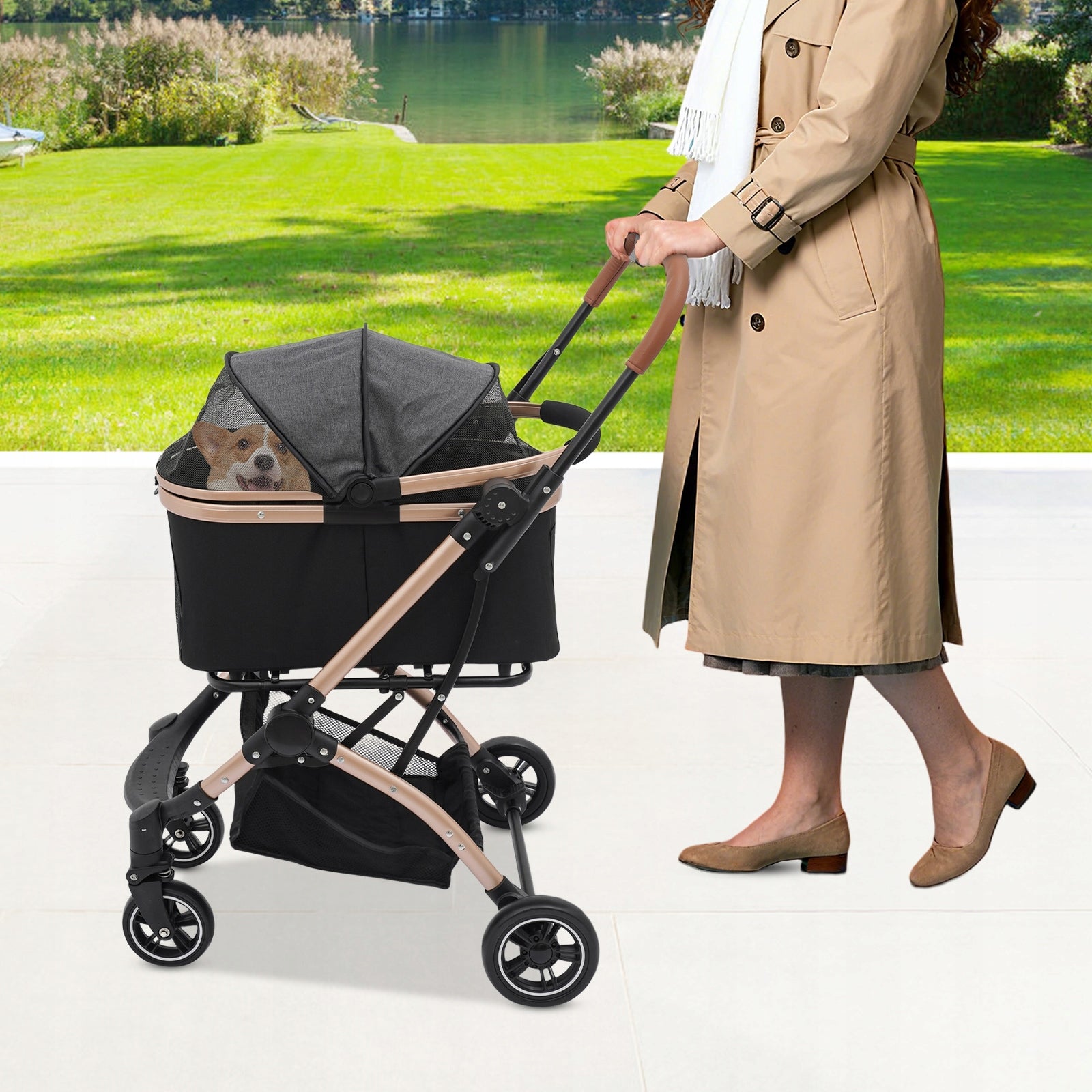 CAT DOG STROLLER FOLDING TRANSPORTER LOAD CAPACITY 30 KG 105 x 85 x 59 CM Size multipurpose