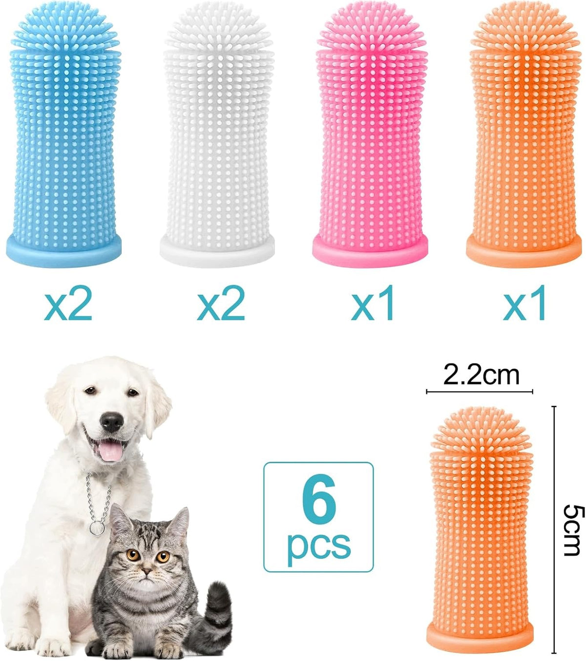 CAT DOG TOOTHBRUSHES 6 PCS SILICONE FINGER