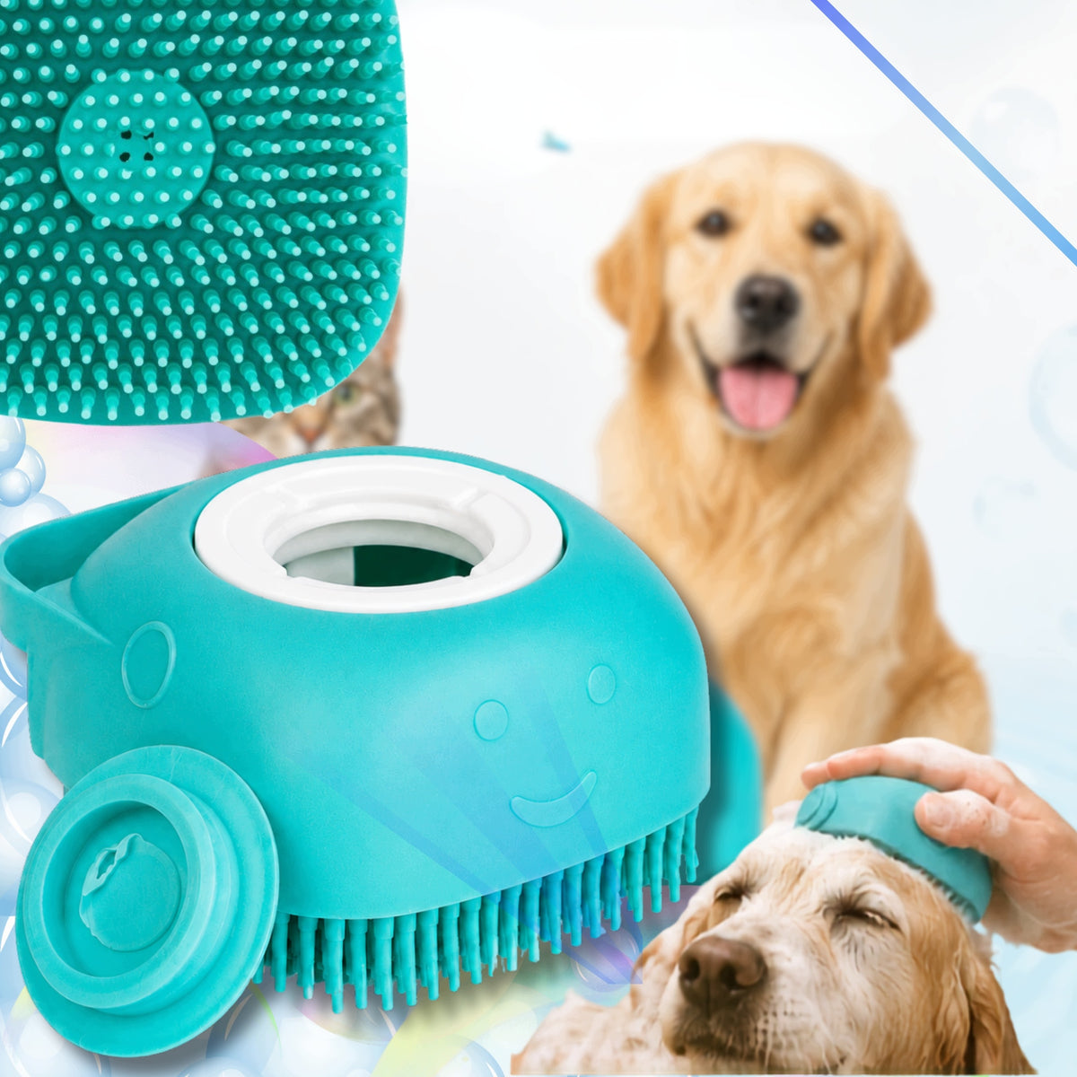 CAT DOG WASH BATH BRUSH WITH SHAMPOO DISPENSER SILICONE SOFT Packaging status original