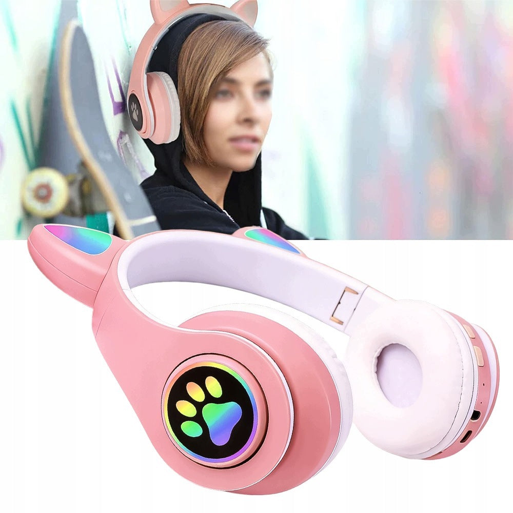 CAT EARS BLUETOOTH 5.0 PINK LED HEADPHONES FOR KIDS FOLDING Packaging status original