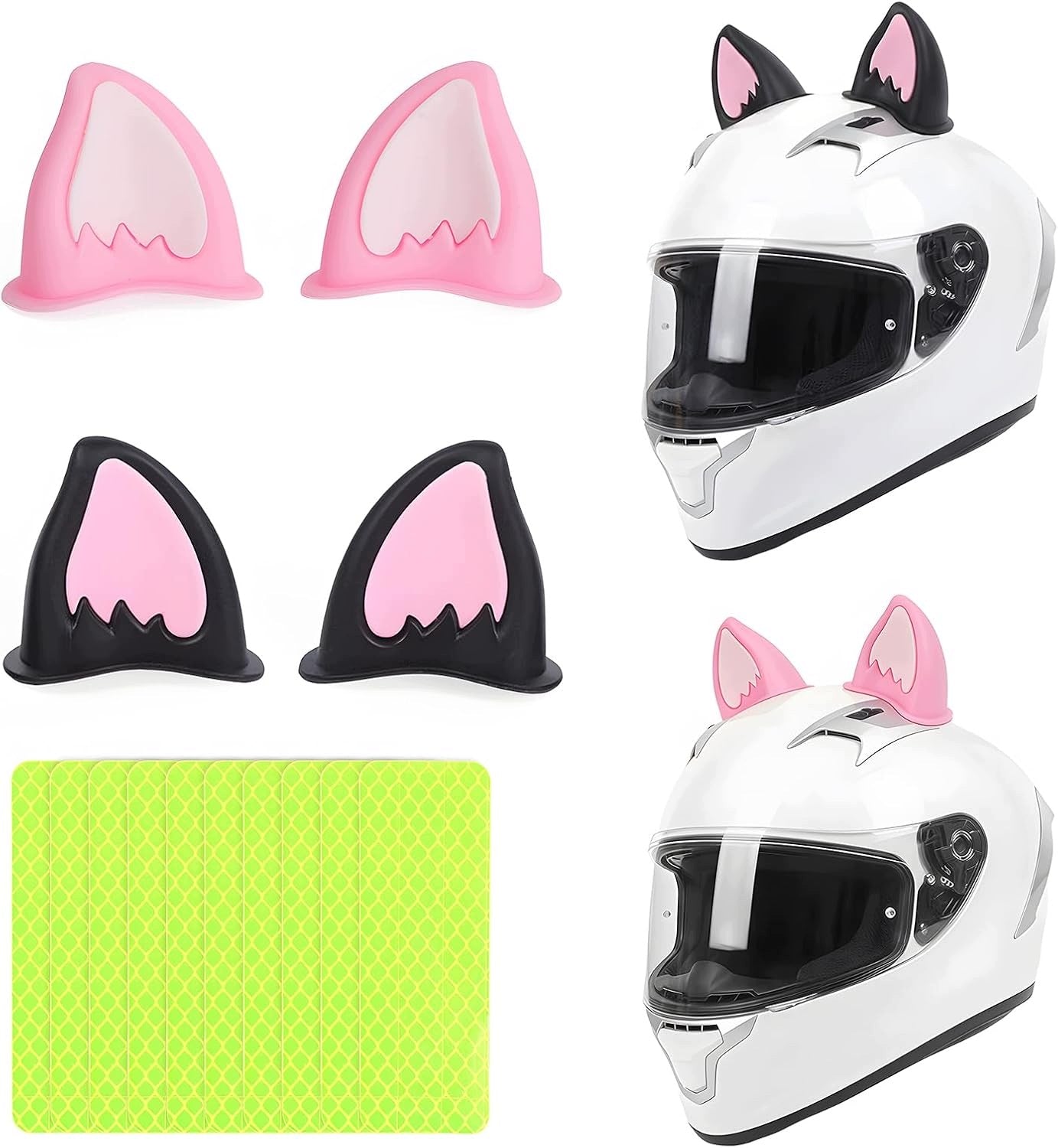 CAT EARS FOR HELMET + 10 REFLECTIVE STICKERS MOTORCYCLE BIKE