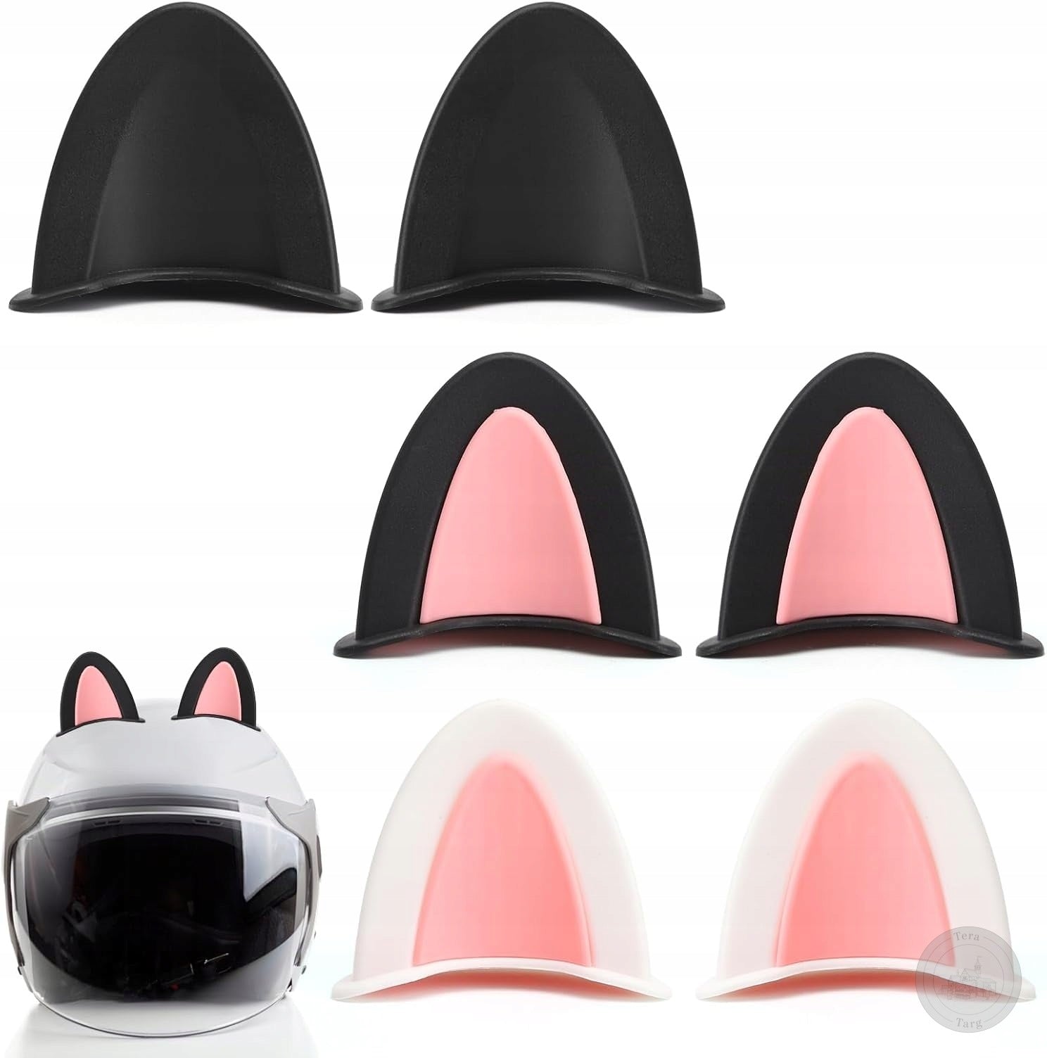 CAT EARS FOR HELMET 6 PCS MOTORCYCLE HELMET DECORATION PINK SET