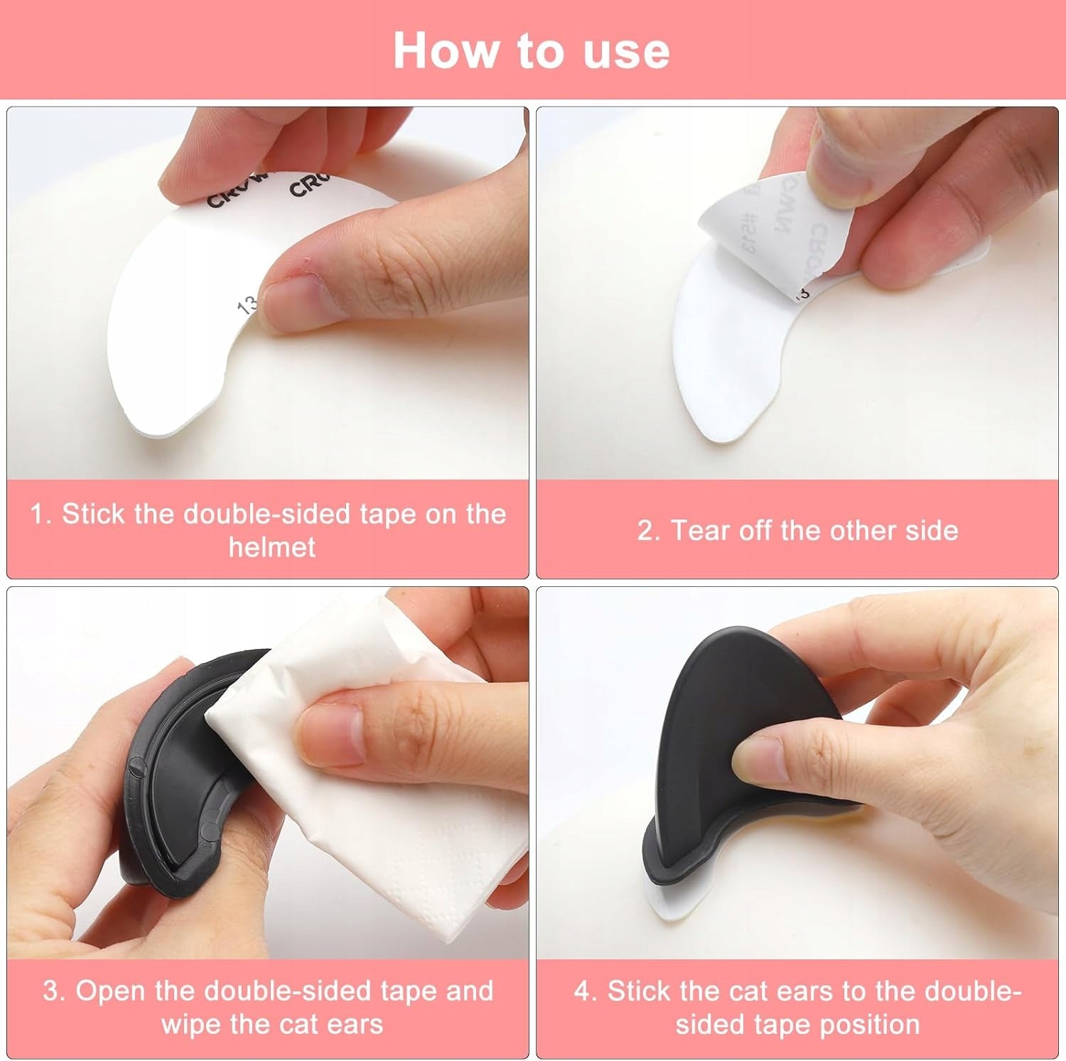 CAT EARS FOR MOTORCYCLE HELMET 6PCS ORNAMENT PINK BLACK WHITE GIFT Product weight with unit packaging 0.15 kg