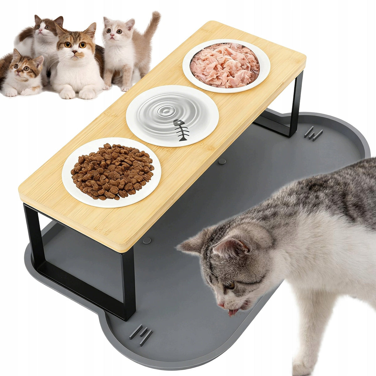 CAT FEEDING STATION MODERN WITH 15 DEGREE INCLINATION AND BOWLS