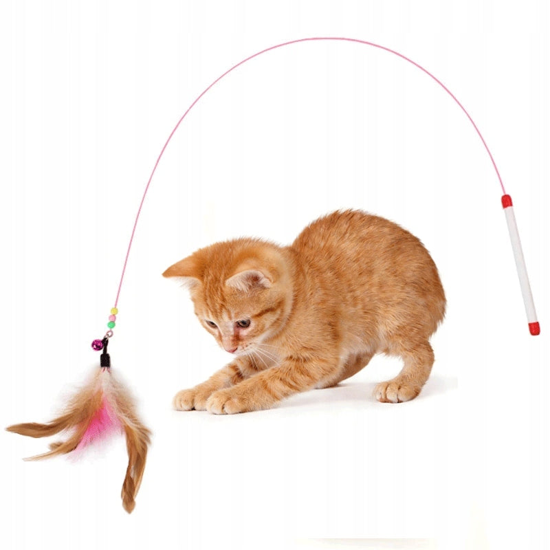 CAT FISHING ROD FEATHER TOY COLORFUL LONG WITH BELL MIX Small Brand no brand