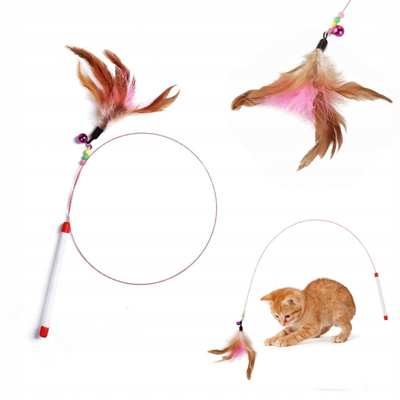 CAT FISHING ROD FEATHER TOY COLORFUL LONG WITH BELL MIX Small