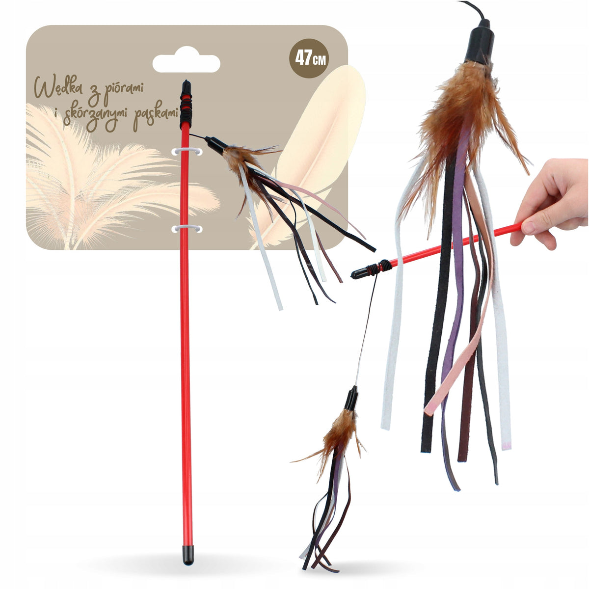 CAT FISHING ROD LONG Telescopic Stick CAT TOY 47 cm Feathers Strips MOVEMENT IM