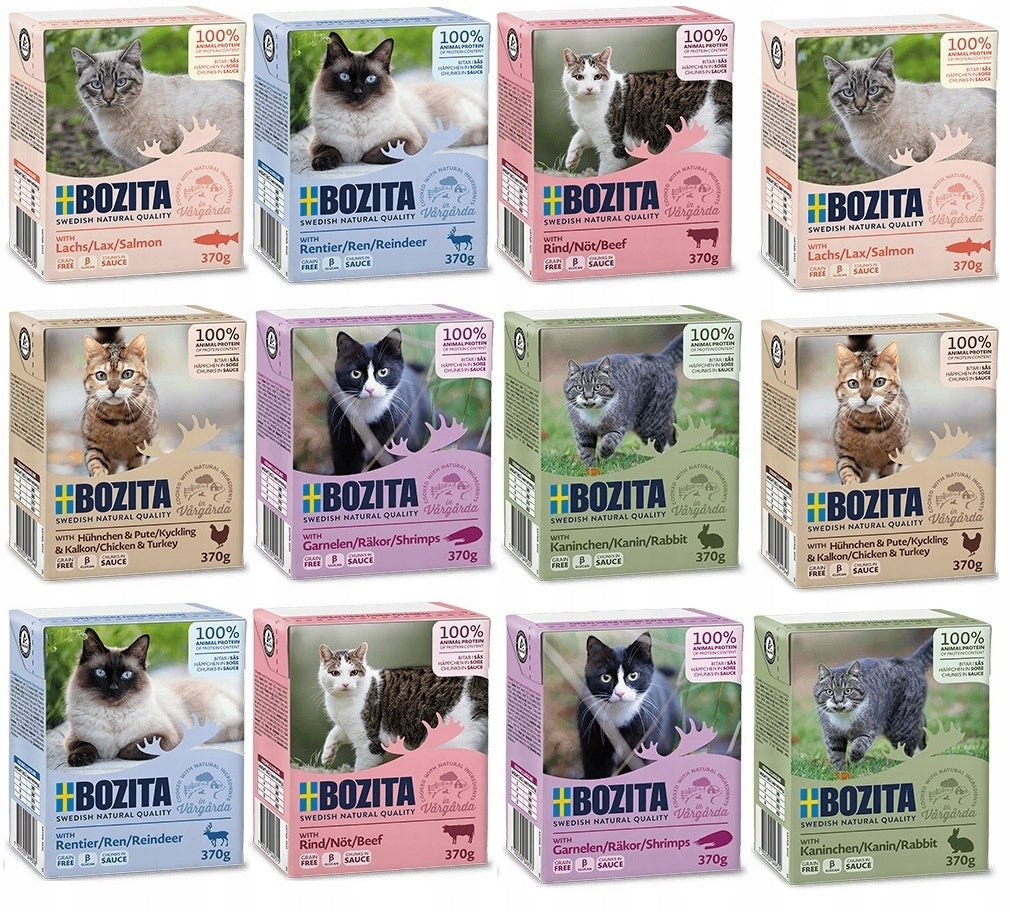 CAT FOOD BOZITA PACKAGE 12x370g MIX OF FLAVORS SAUCE