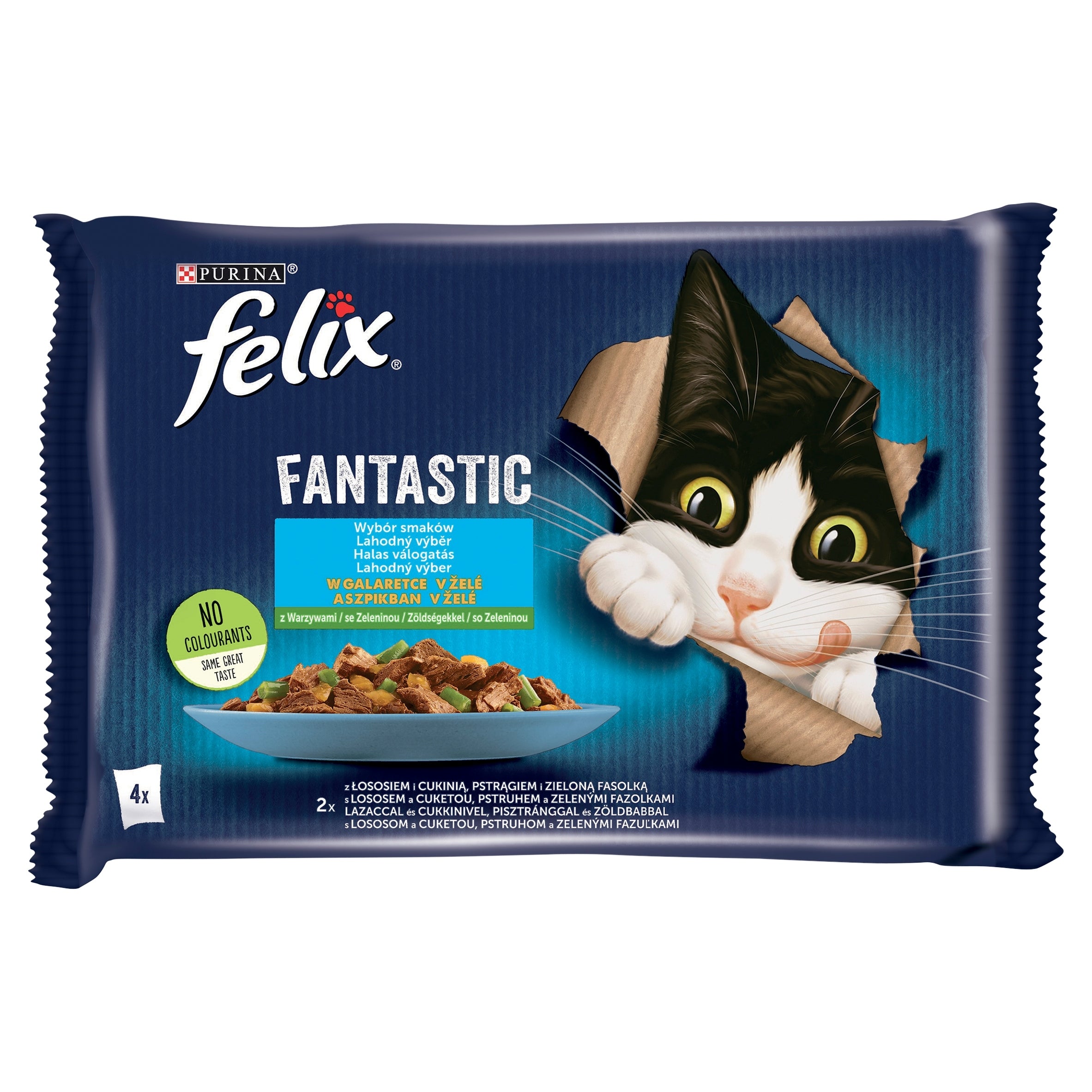 CAT FOOD FELIX WET 4 X 85g FANTASTIC SALMON FLATFISH fish wet