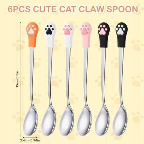 CAT FOOD SPOONS STAINLESS STEEL WITH PAW PATTERN 6 PCS STEEL SET Kind automatic feeder