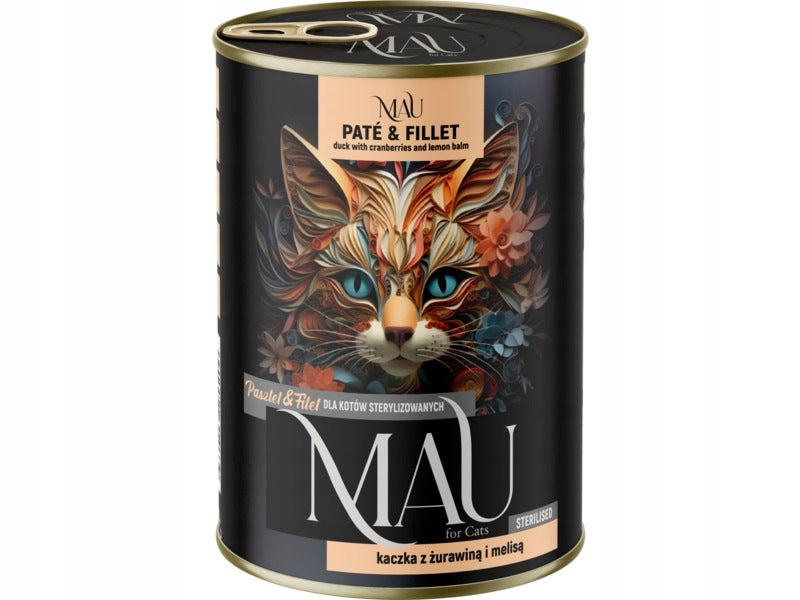 CAT FOOD STERILIZATION. MAU P&F DUCK WITH CRANBERRIES AND LEMON BALM 400G