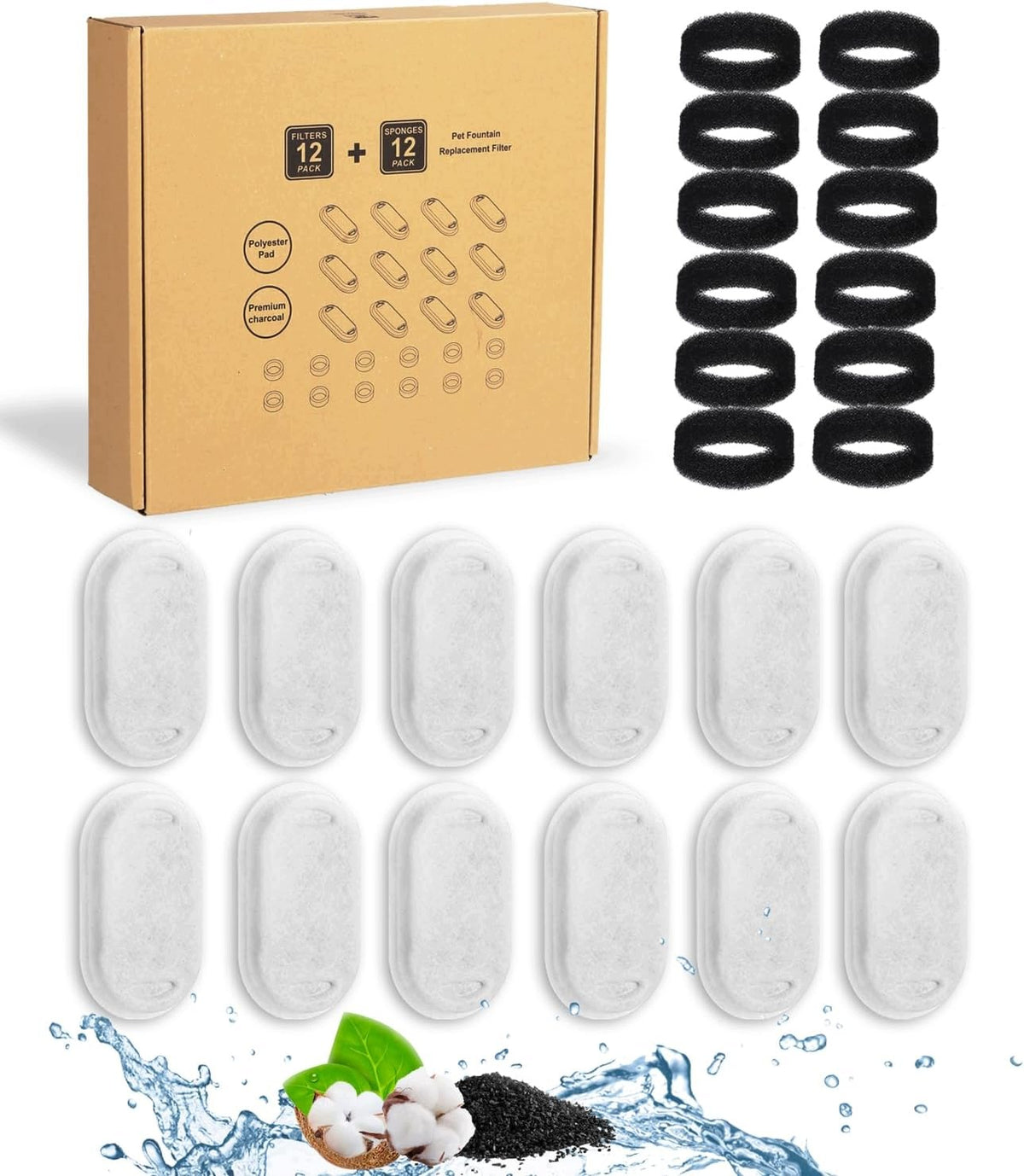 CAT FOUNTAIN FILTERS 24 PIECES CARBON FOAM