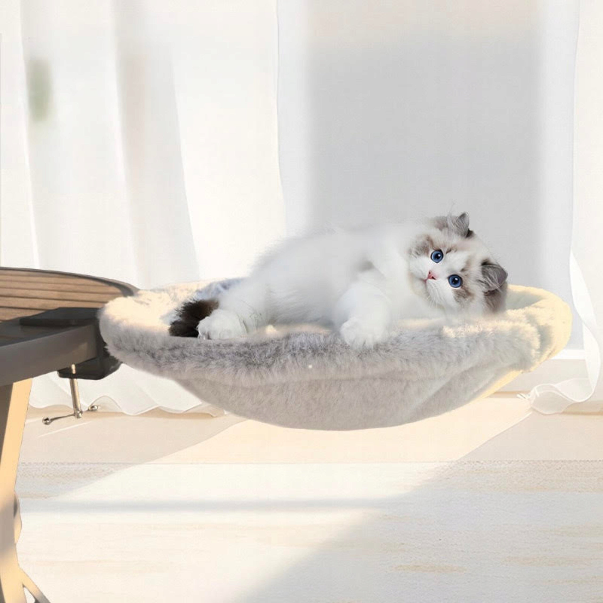 CAT HAMMOCK BED LARGE WHITE BASKET FOR ATTACHING TO THE DESK SIEMIEC Color white