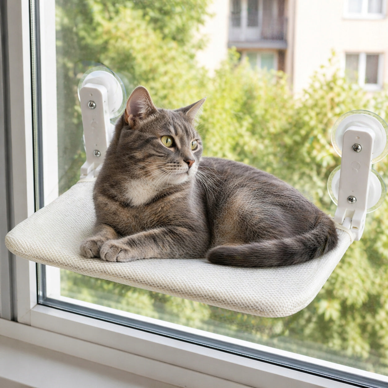 CAT HAMMOCK FOR WINDOW GLASS SUCTION CUP BED FOLDING MERINGUE Product width 34 cm