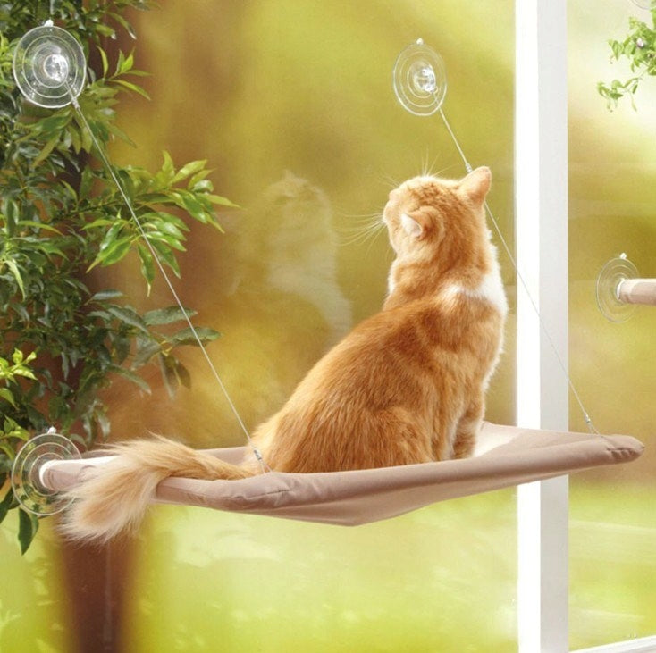 CAT HAMMOCK WINDOW BED STRONG HANGING LIFTING CAPACITY UP TO 20KG Color beige