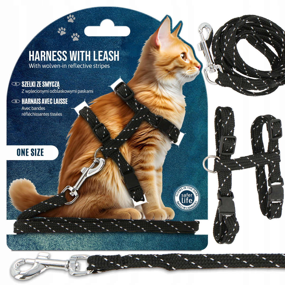 CAT HARNESS 27-45 cm PRESSURE-FREE LEASH Adjustable Walking GUARD ODBLAS B9