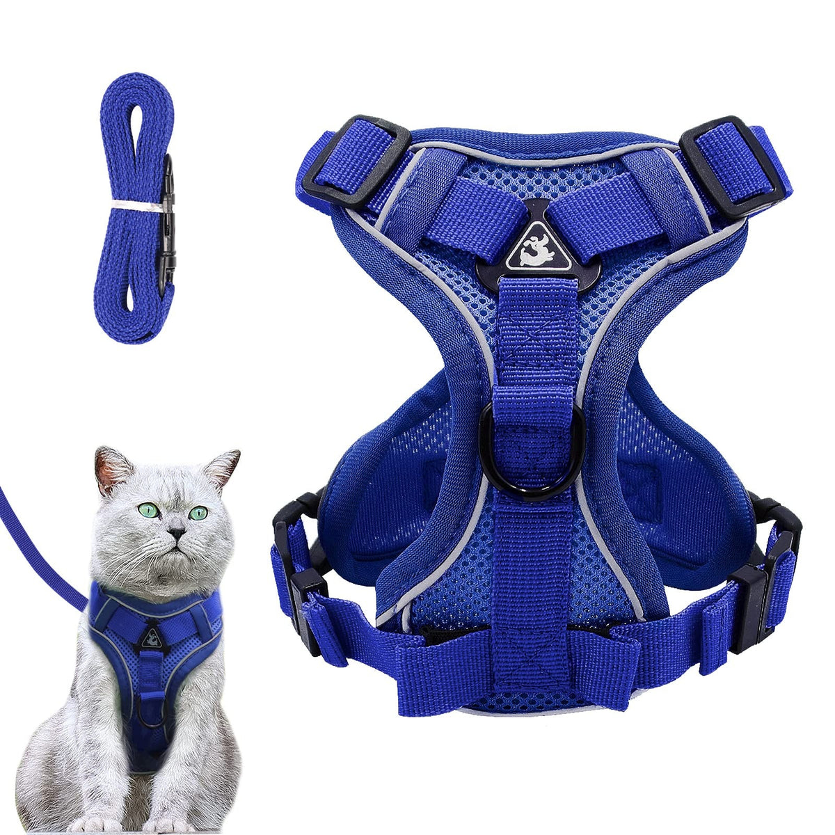 CAT HARNESS ADJUSTABLE SIZE M BLUE NET WITH LEASH 150CM