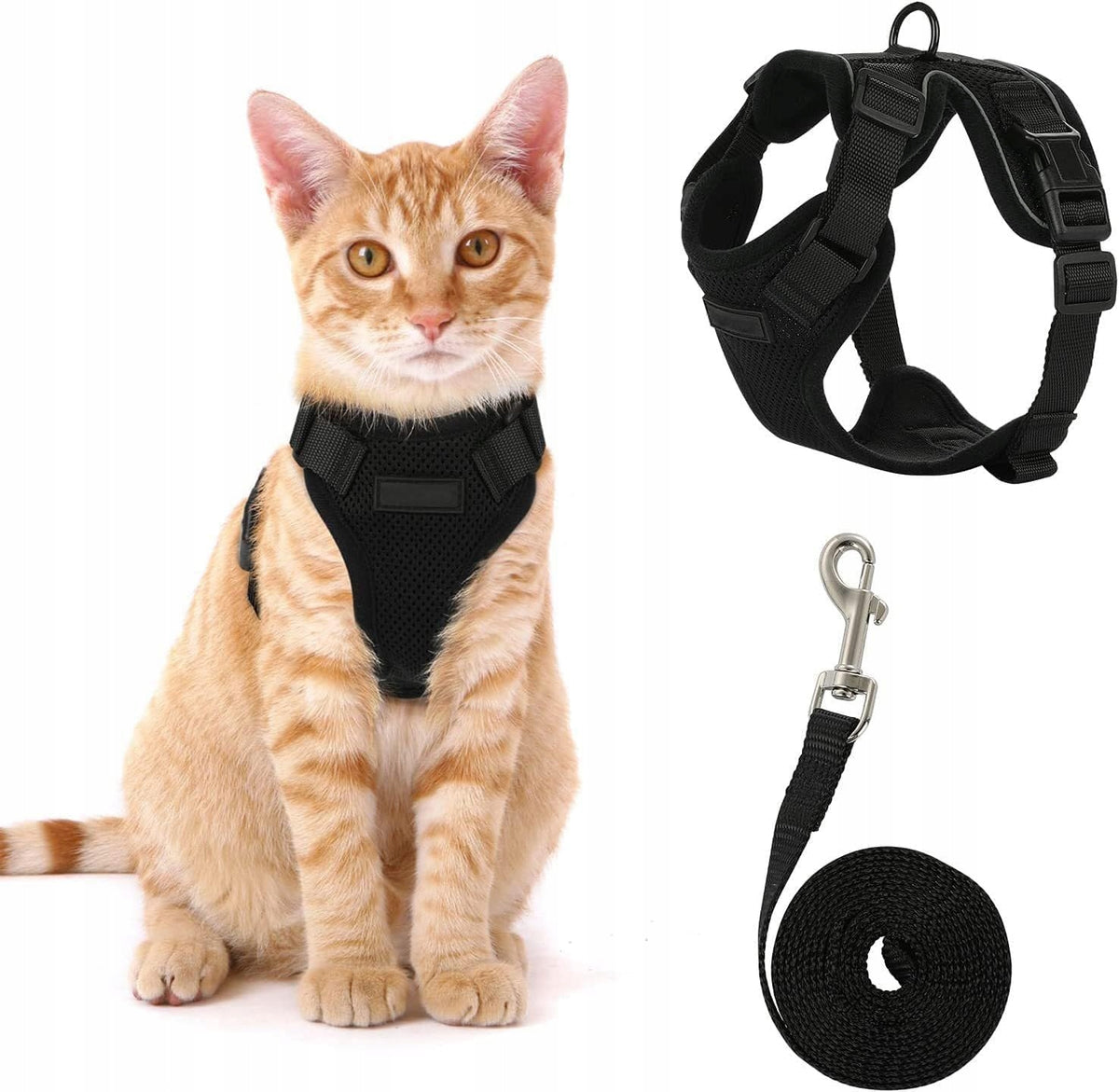 CAT HARNESS ADJUSTABLE WITH LEASH 150 CM SAFE BLACK S