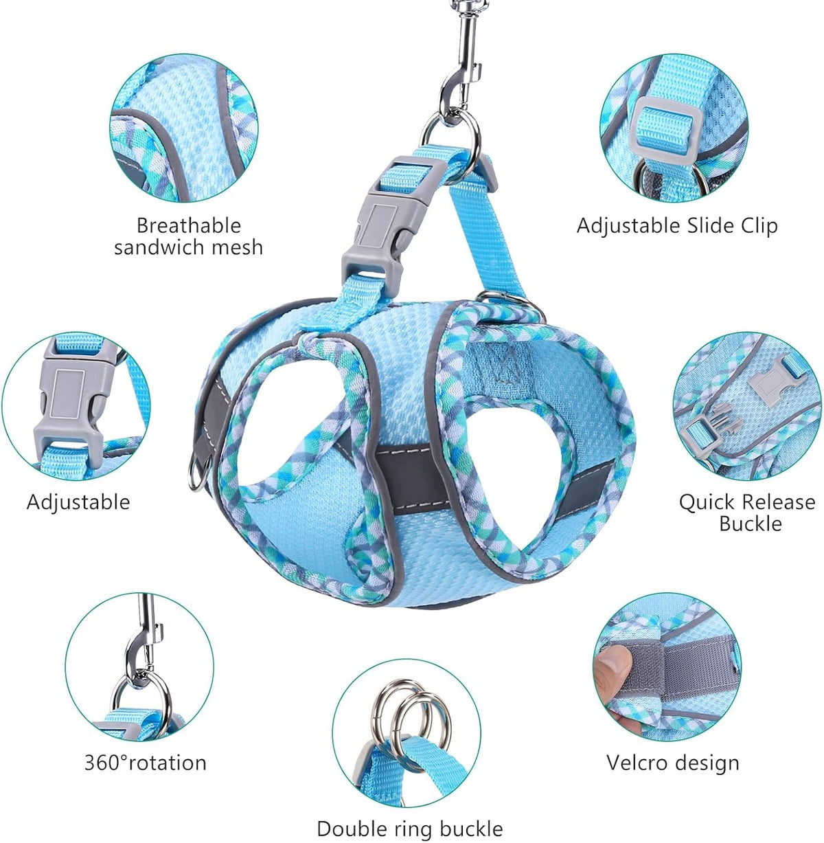 CAT HARNESS LEASH XXS BLUE BREATHABLE REFLECTIVE Brand Emporia