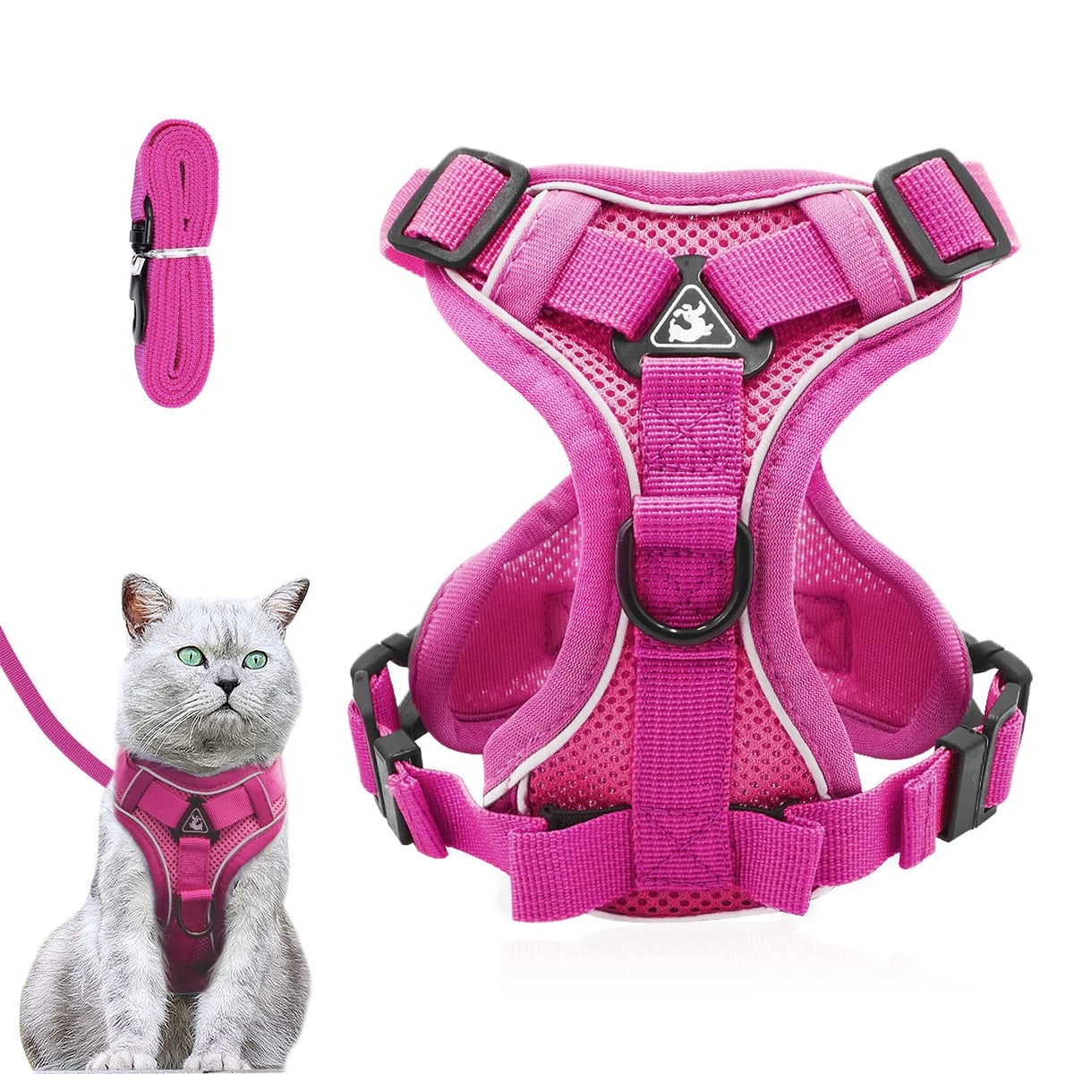 CAT HARNESS S PINK WITH LEASH BREATHABLE SOFT PANELS ON THE CAGE