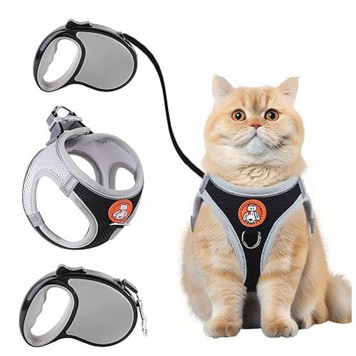 CAT HARNESS WITH AUTOMATIC RETRACTION LEASH NYLON DOG LEASH