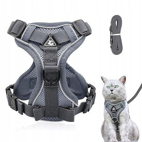 CAT HARNESS WITH LANYARD BREATHABLE ADJUSTABLE SIZE L GREY FOR HOME