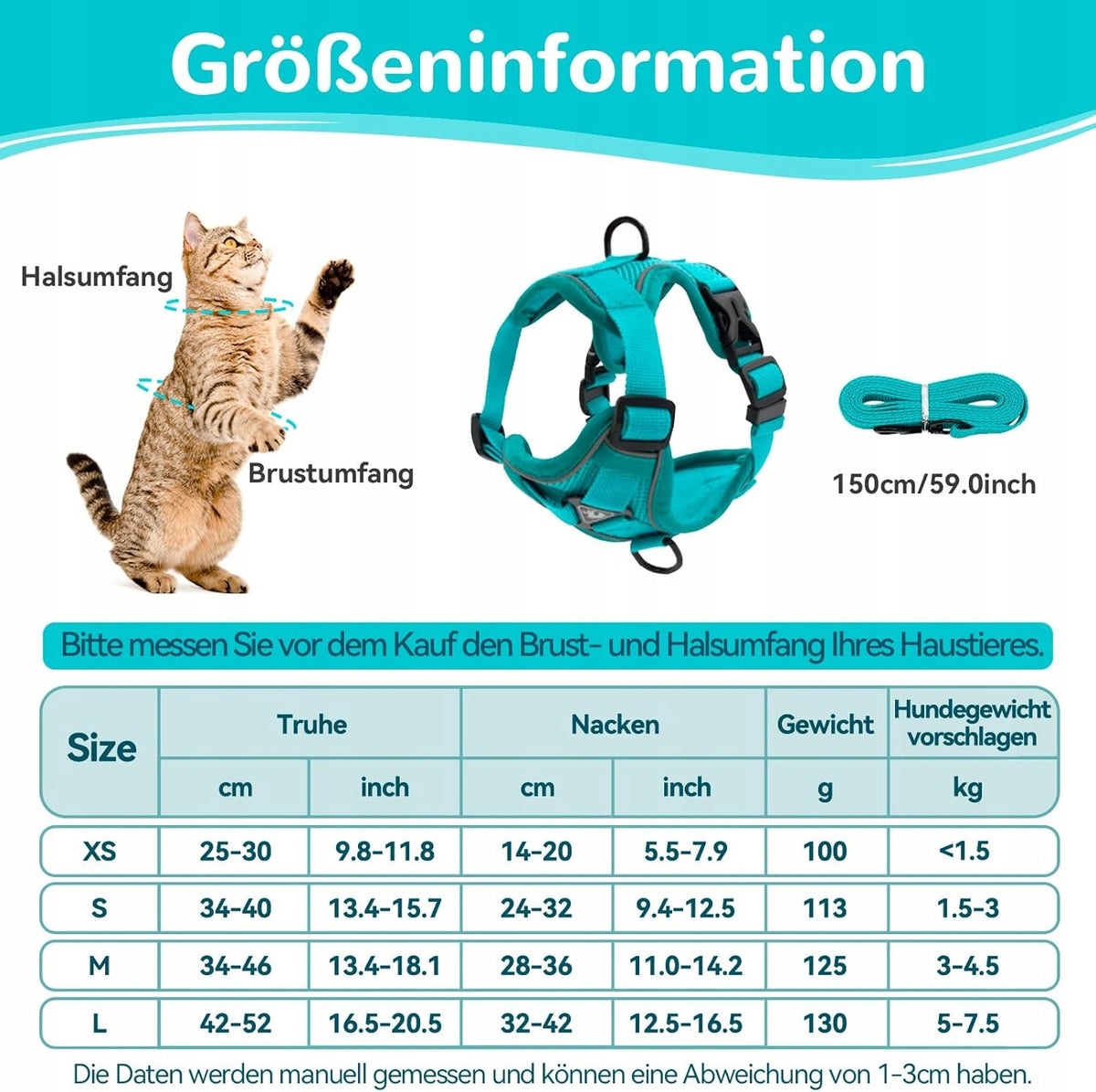 CAT HARNESS WITH LEASH ADJUSTABLE BREATHABLE SIZE M Brand no brand