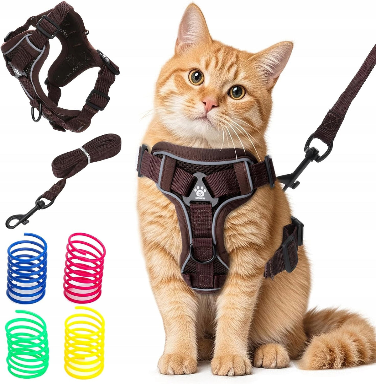 CAT HARNESS WITH LEASH BREATHABLE MESH REFLECTORS + 4 TOYS